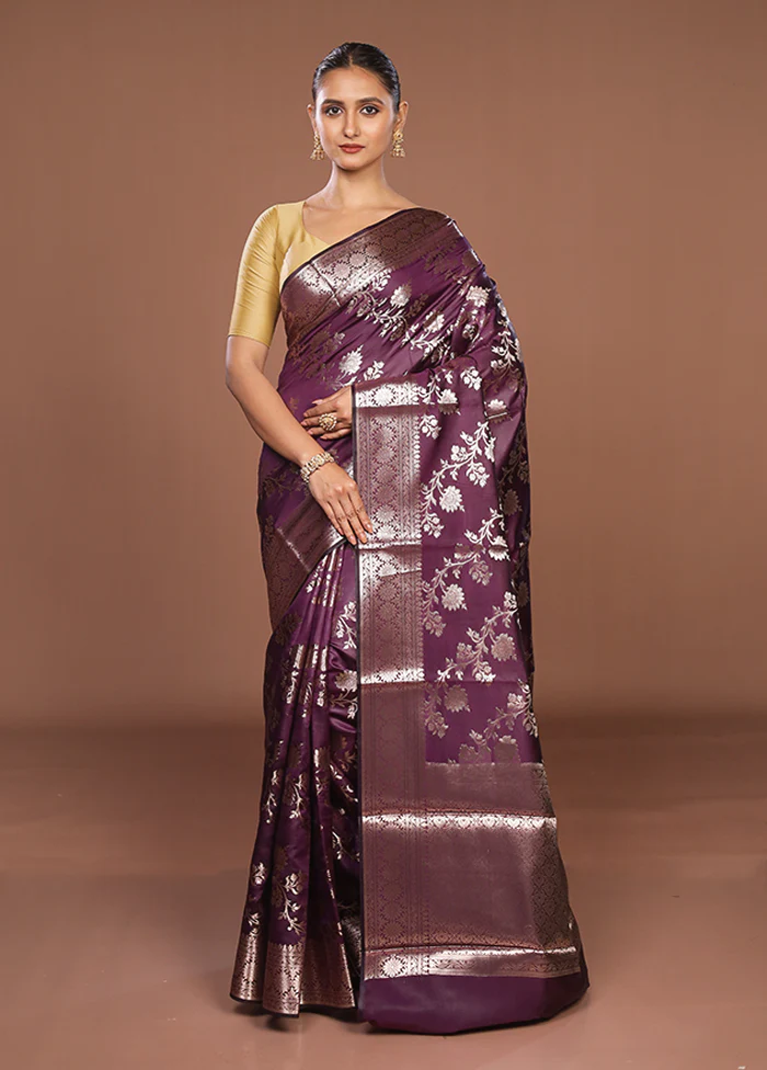 Maroon Dupion Silk Saree With Blouse Piece - Image 2
