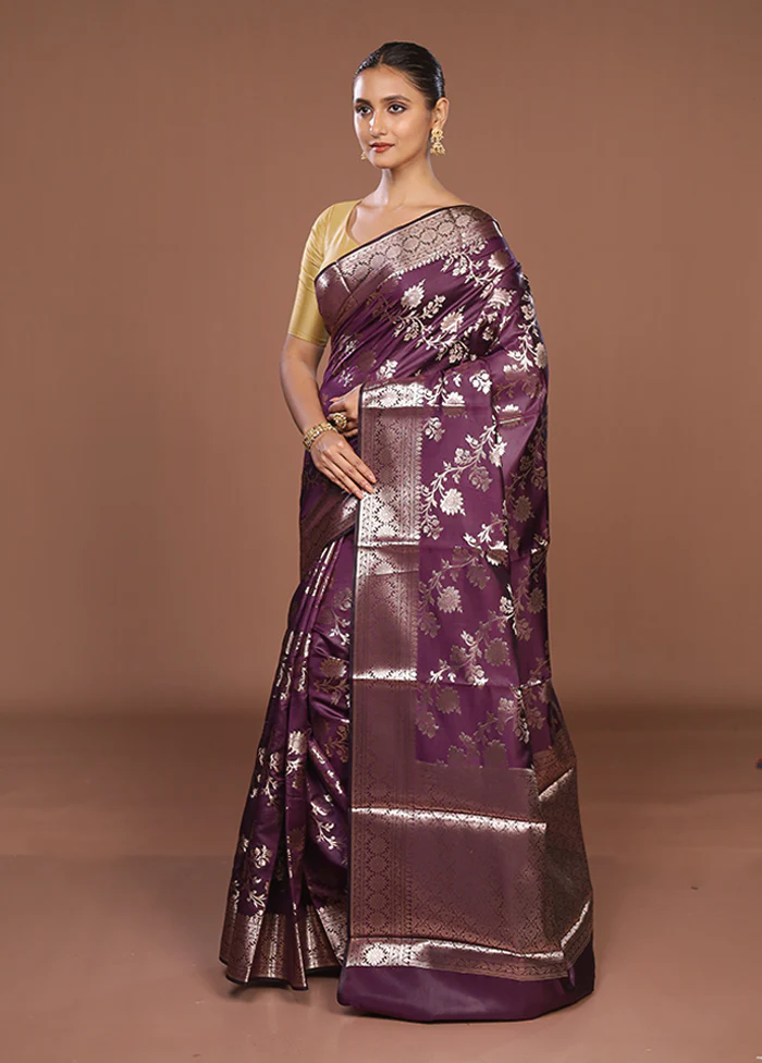 Maroon Dupion Silk Saree With Blouse Piece - Image 4