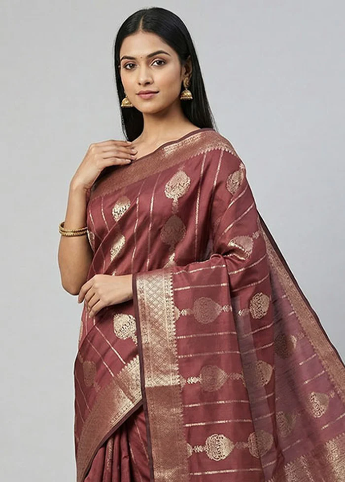 Maroon Dupion Silk Saree With Blouse Piece - Image 2