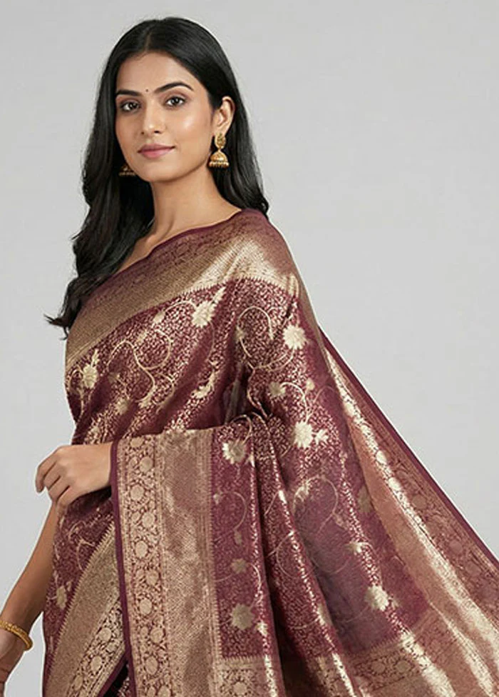 Maroon Dupion Silk Saree With Blouse Piece - Image 2