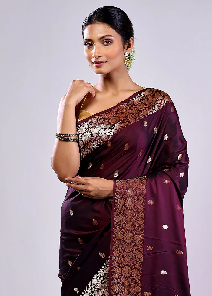 Maroon Dupion Silk Saree With Blouse Piece - Image 2