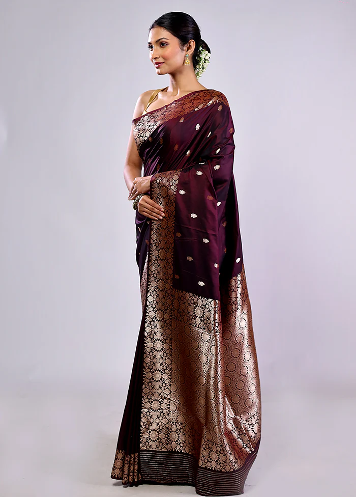 Maroon Dupion Silk Saree With Blouse Piece - Image 5