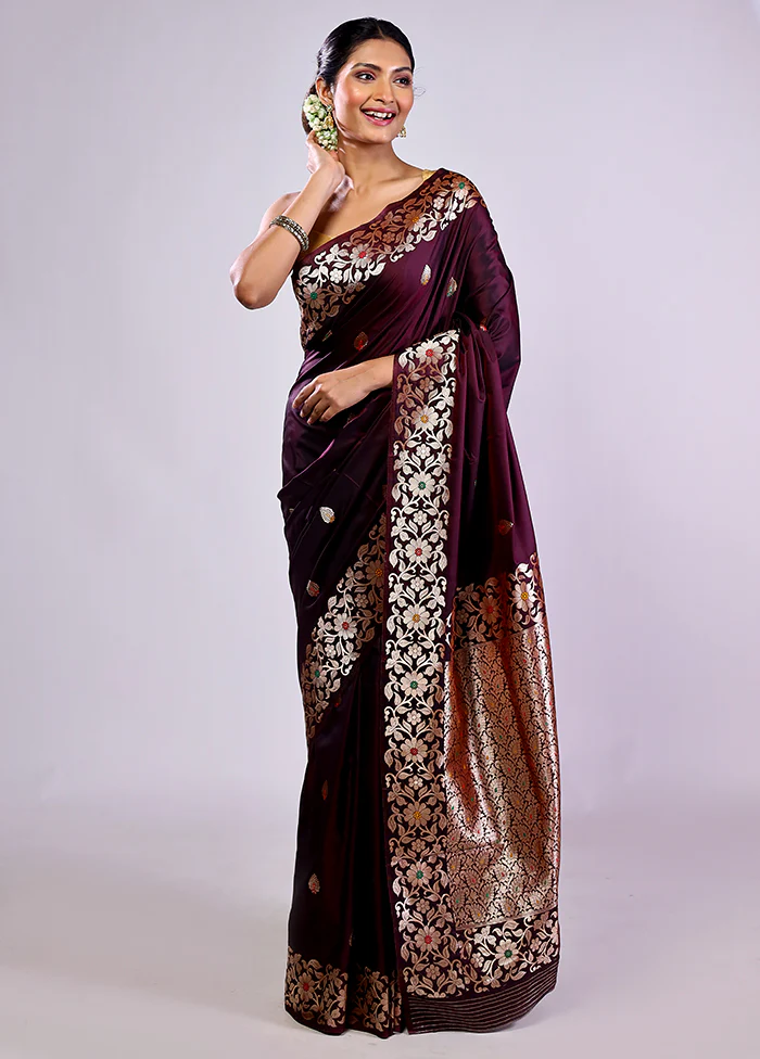 Maroon Dupion Silk Saree With Blouse Piece - Image 2