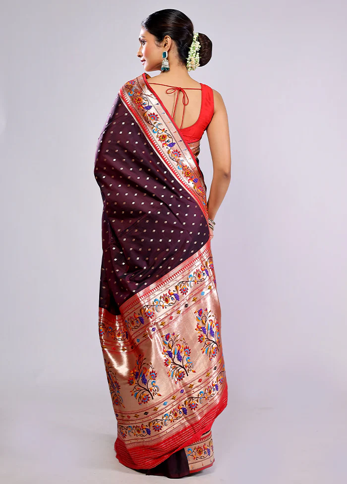 Maroon Dupion Silk Saree With Blouse Piece - Image 4