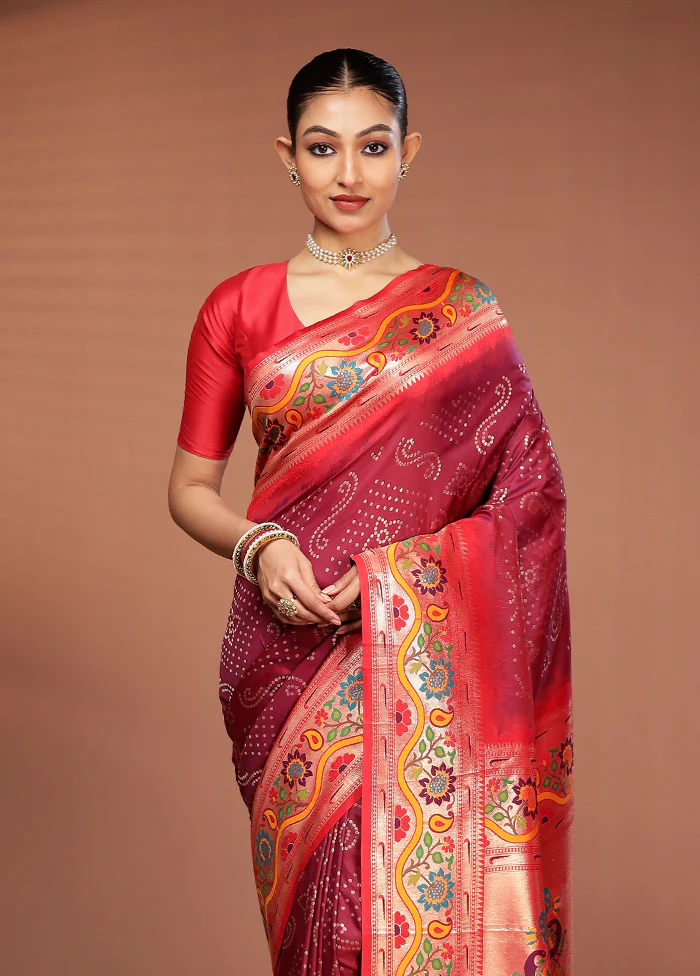 Maroon Dupion Silk Saree With Blouse Piece