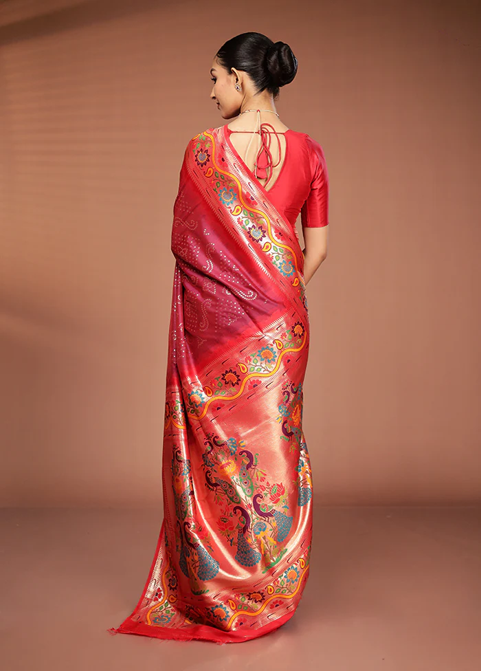 Maroon Dupion Silk Saree With Blouse Piece - Image 3