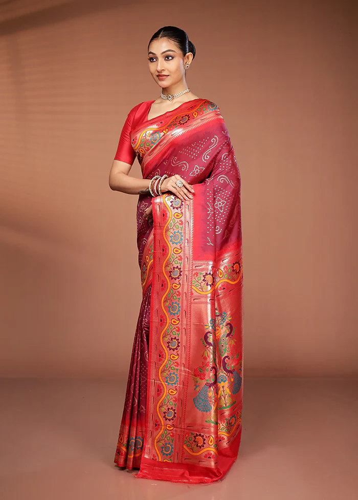 Maroon Dupion Silk Saree With Blouse Piece - Image 4