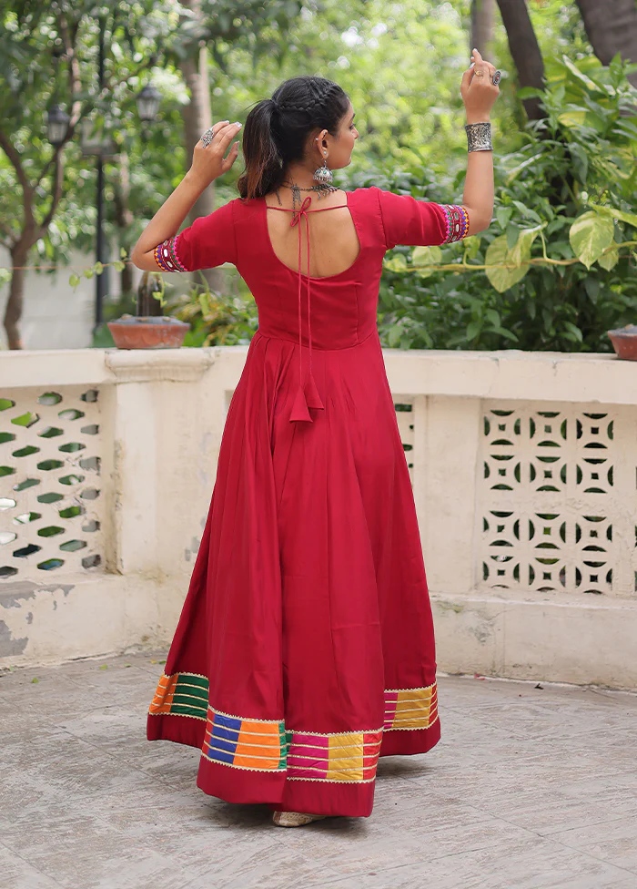 Maroon Embroidery Work Silk Gown - Image 3