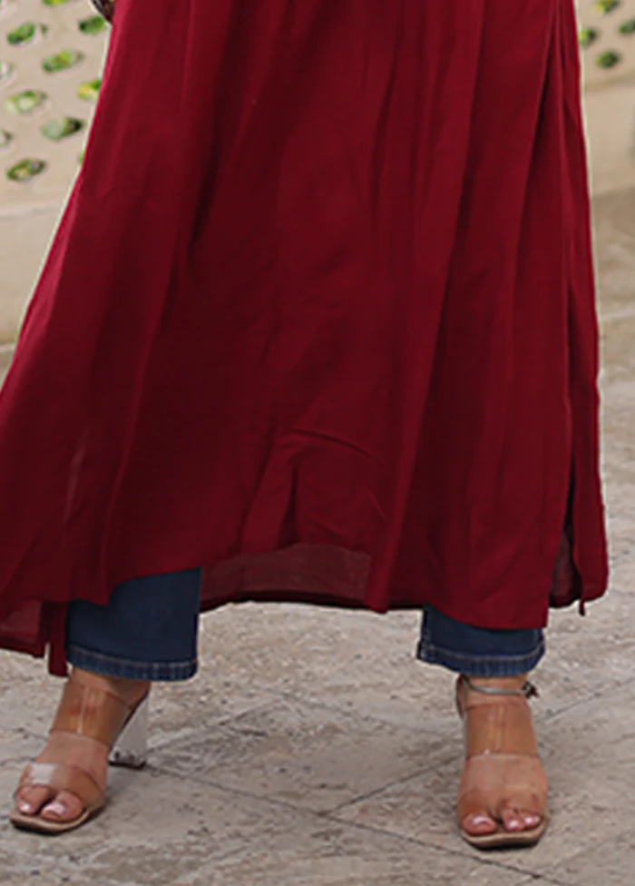 Maroon Embroidery Work Silk Kurti - Image 2