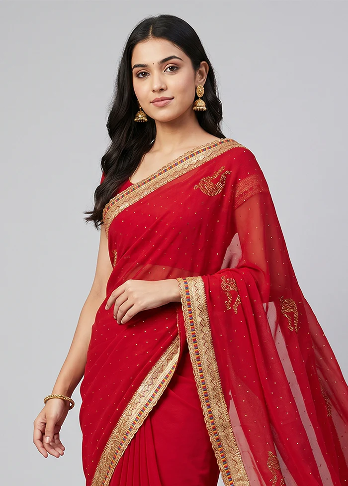 Maroon Georgette Saree With Blouse Piece - Image 2