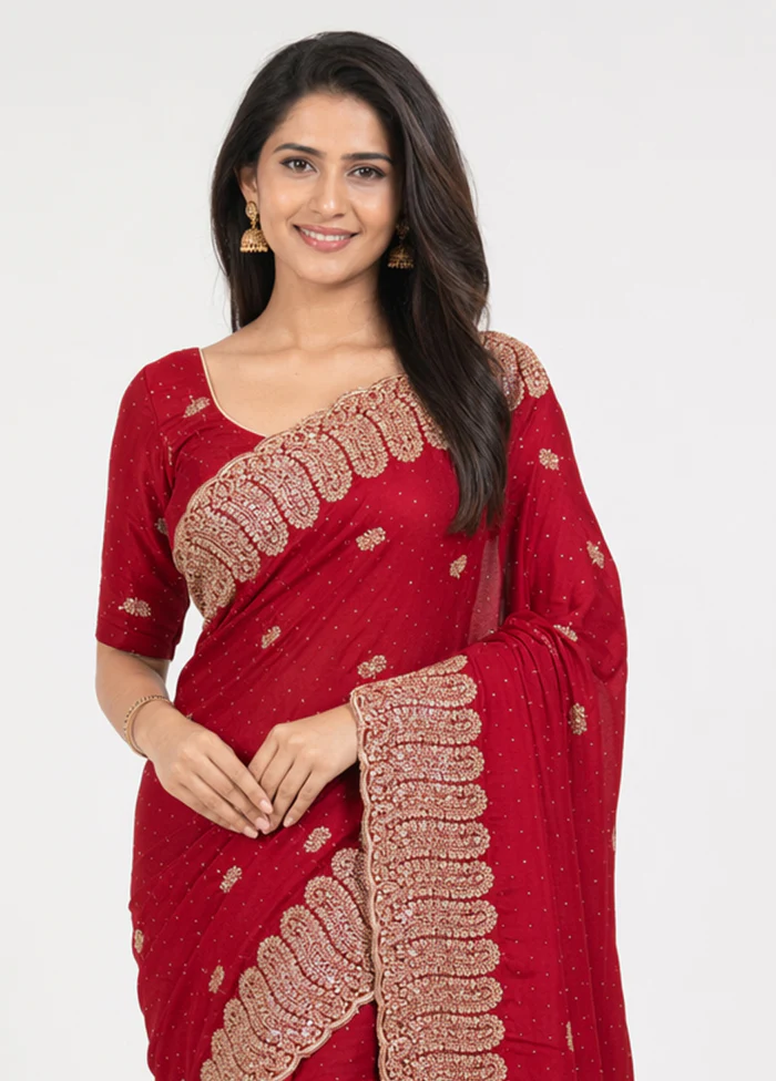 Maroon Georgette Saree With Blouse Piece - Image 2