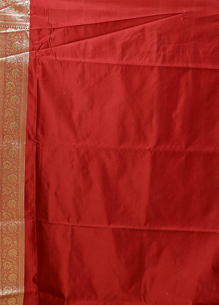 Maroon Handloom Banarasi Pure Silk Saree With Blouse Piece - Image 5