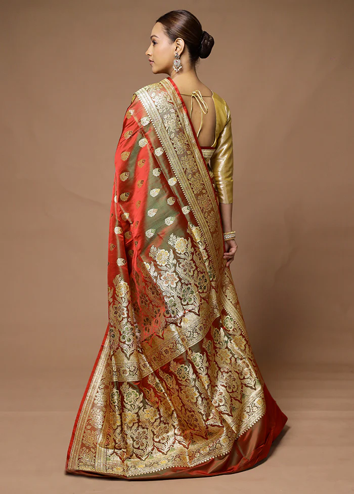Maroon Handloom Banarasi Pure Silk Saree With Blouse Piece - Image 3