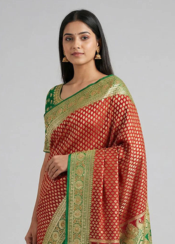 Maroon Handloom Banarasi Pure Silk Saree With Blouse Piece - Image 2