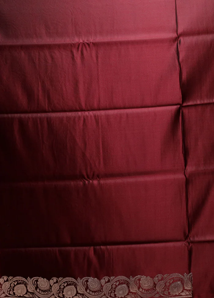 Maroon Handloom Banarasi Pure Silk Saree With Blouse Piece - Image 5