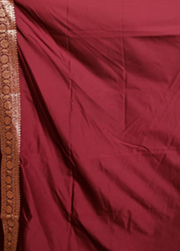 Maroon Handloom Banarasi Pure Silk Saree With Blouse Piece - Image 5
