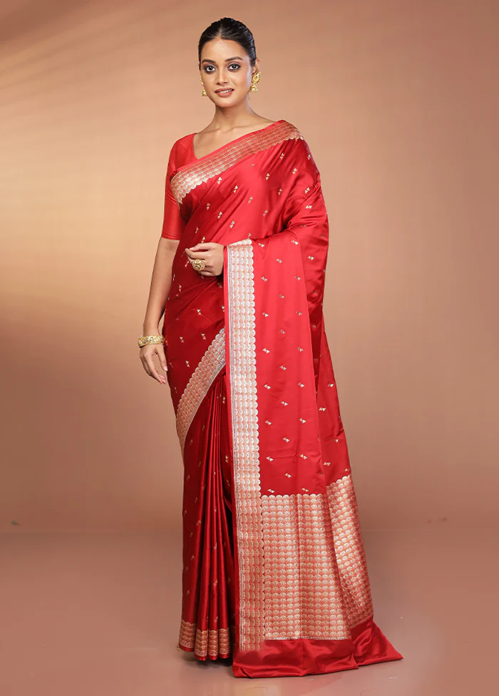 Maroon Handloom Banarasi Pure Silk Saree With Blouse Piece - Image 2