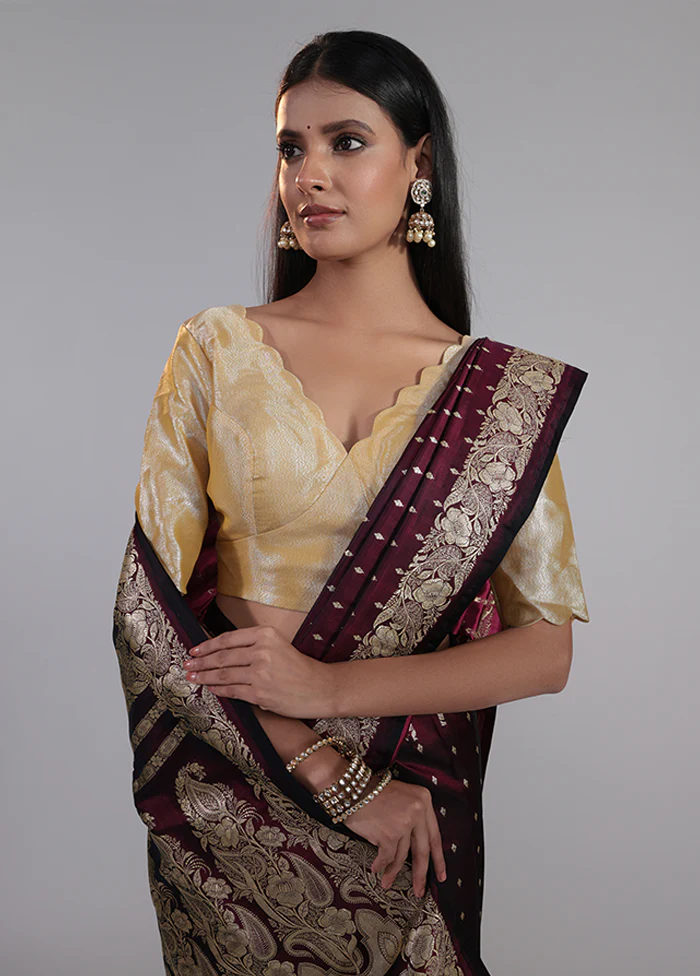 Maroon Handloom Banarasi Pure Silk Saree With Blouse Piece - Image 2