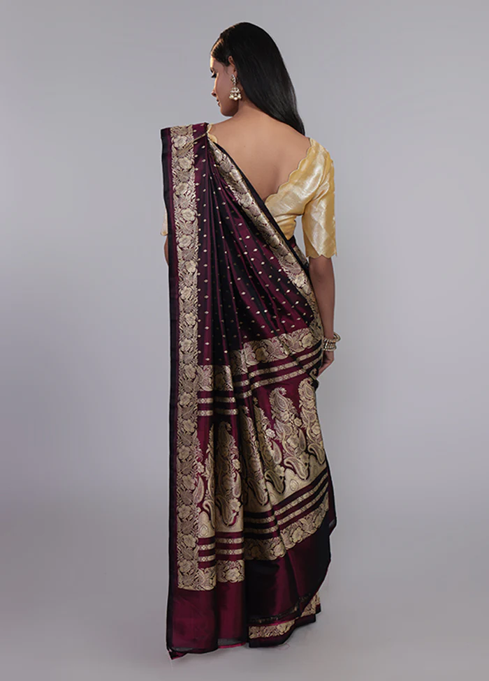 Maroon Handloom Banarasi Pure Silk Saree With Blouse Piece - Image 3