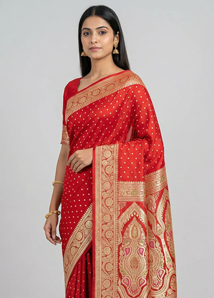 Maroon Handloom Banarasi Pure Silk Saree With Blouse Piece - Image 2