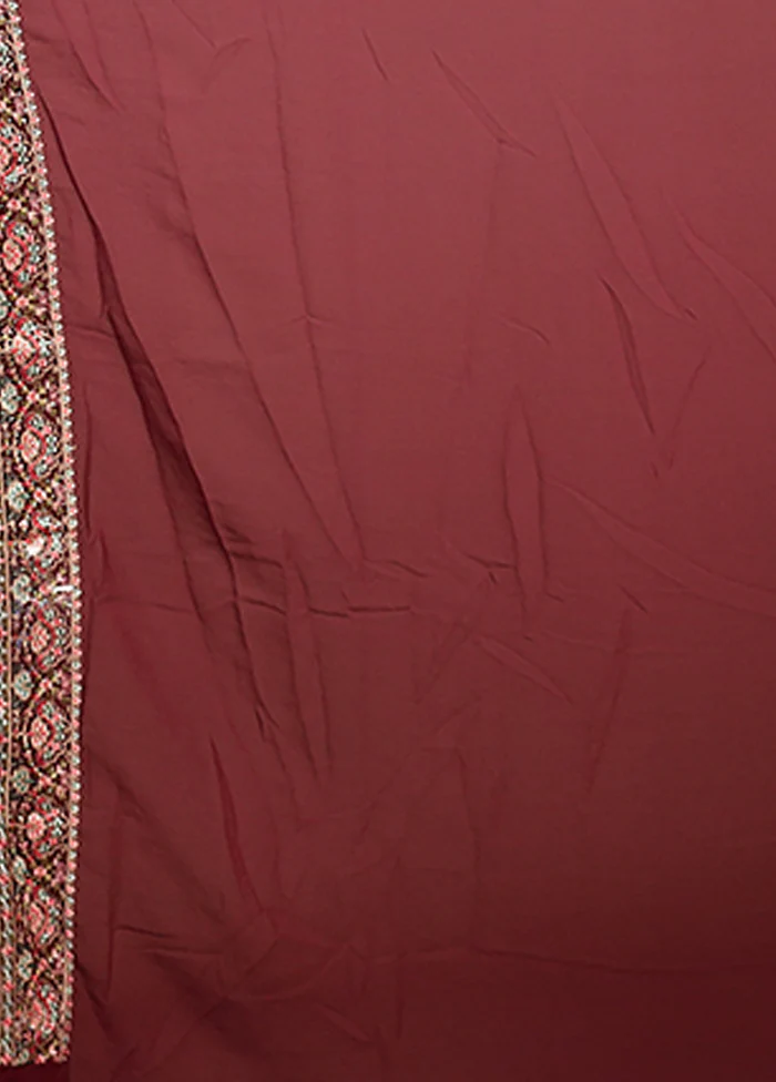Maroon Handloom Chiffon Pure Silk Saree With Blouse Piece - Image 5