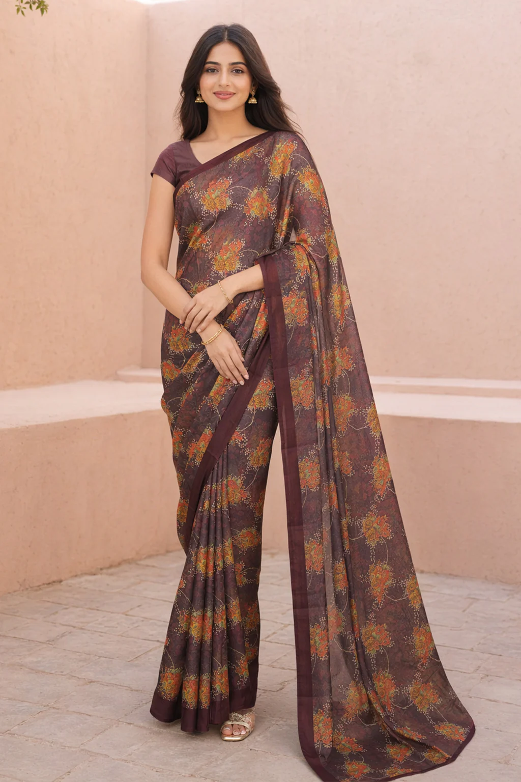 Maroon Handloom Chiffon Pure Silk Saree With Blouse Piece