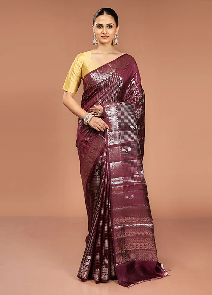 Maroon Handloom Dupion Pure Silk Saree With Blouse Piece - Image 2