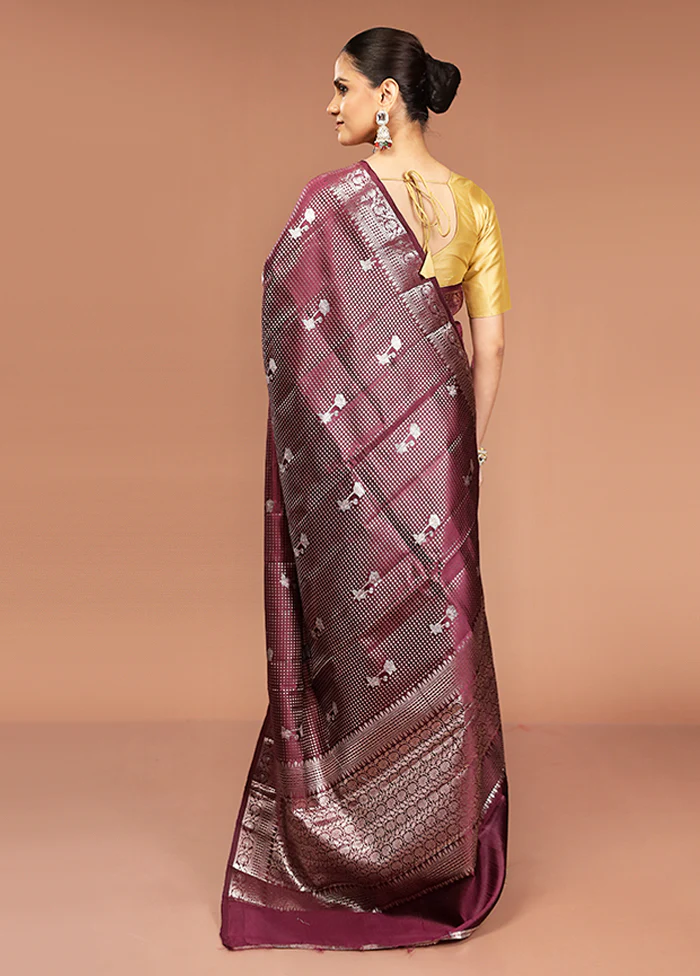 Maroon Handloom Dupion Pure Silk Saree With Blouse Piece - Image 3