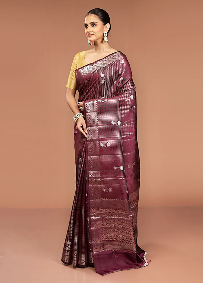 Maroon Handloom Dupion Pure Silk Saree With Blouse Piece - Image 4
