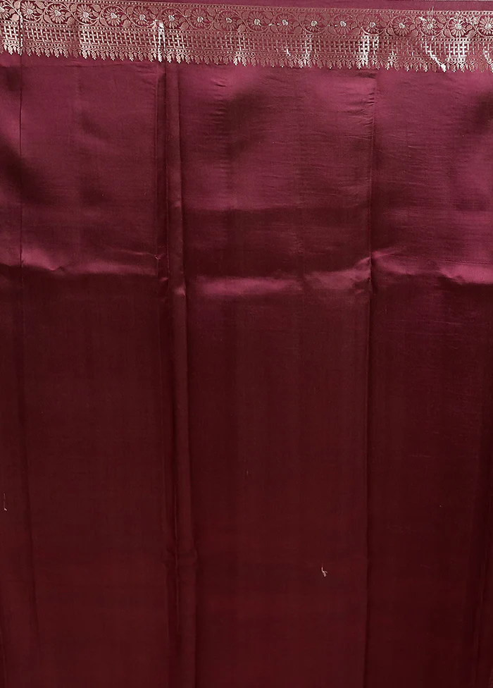 Maroon Handloom Dupion Pure Silk Saree With Blouse Piece - Image 5