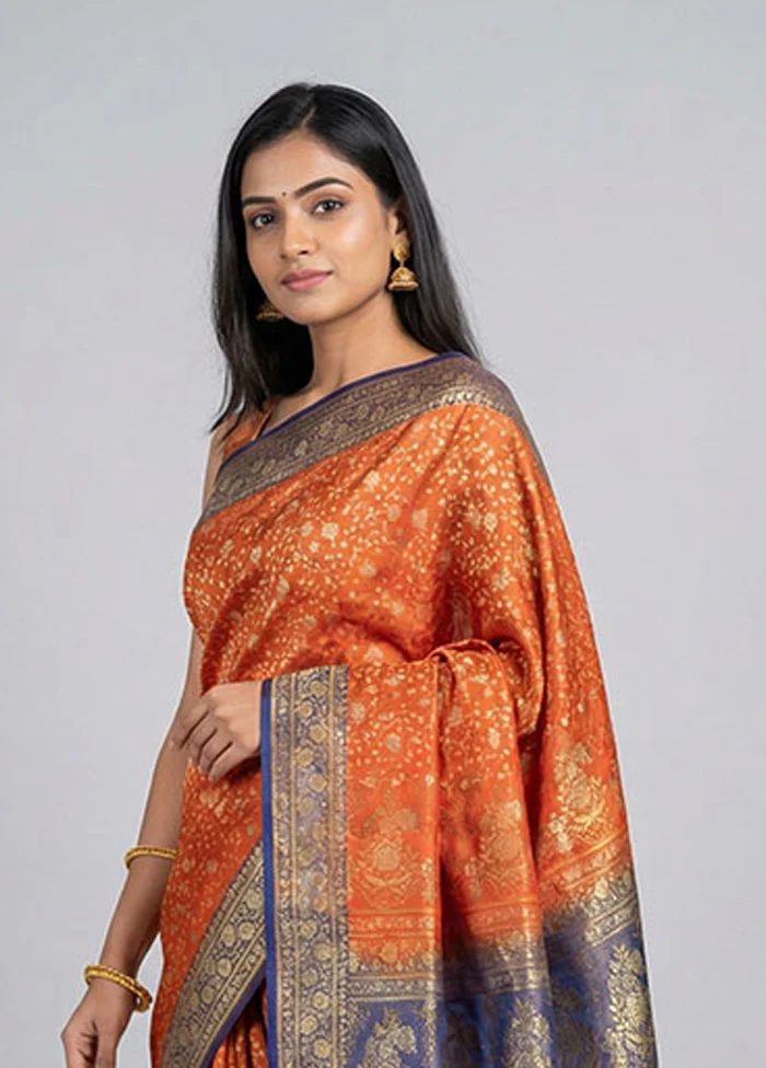 Maroon Handloom Jamewar Pure Silk Saree With Blouse Piece - Image 2