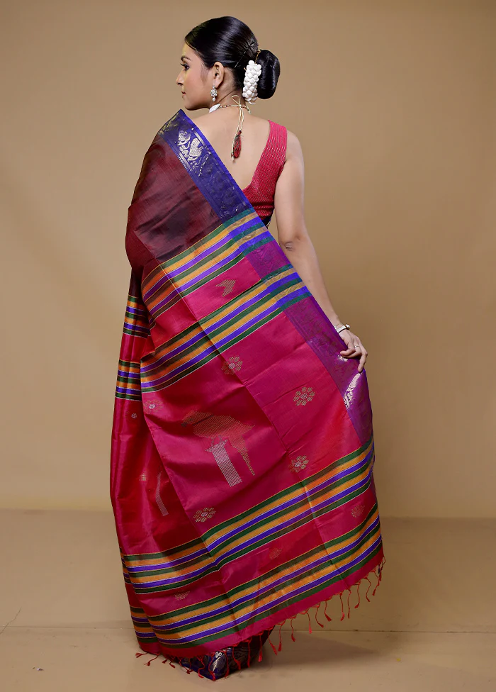 Maroon Kalakshetra Pure Silk Saree With Blouse Piece - Image 3