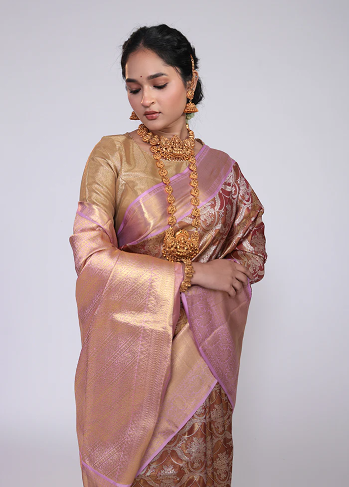 Golden Handloom Kanchipuram Pure Silk Saree With Blouse Piece - Image 2