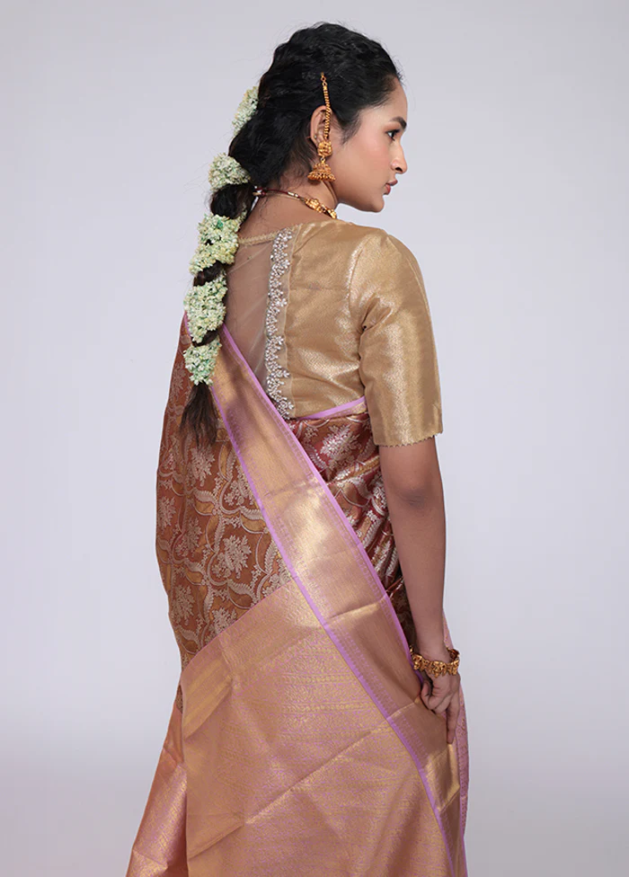 Golden Handloom Kanchipuram Pure Silk Saree With Blouse Piece - Image 3