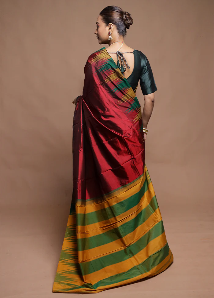 Maroon Handloom Kanjivaram Pure Silk Saree With Blouse Piece - Image 3