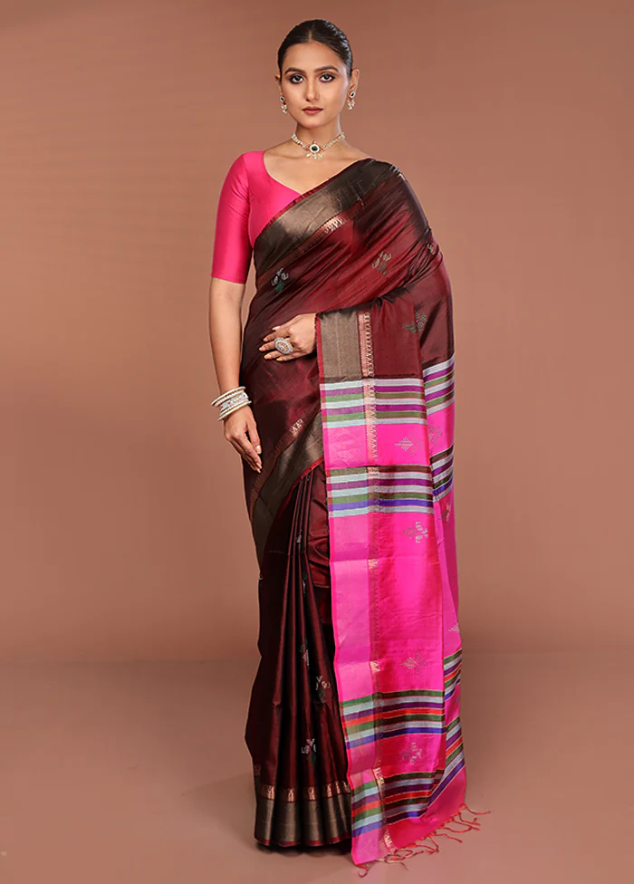 Maroon Handloom Kalakshetra Pure Silk Saree With Blouse Piece - Image 2