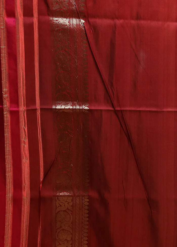Maroon Handloom Katan Pure Silk Saree With Blouse Piece - Image 5
