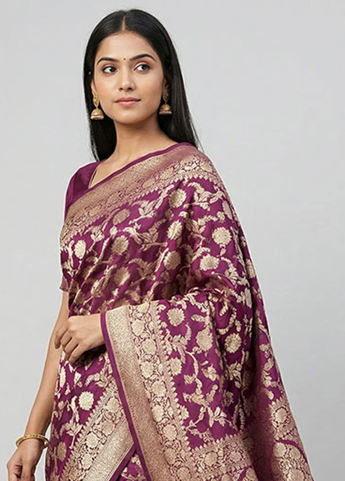 Maroon Handloom Katan Pure Silk Saree With Blouse Piece - Image 2