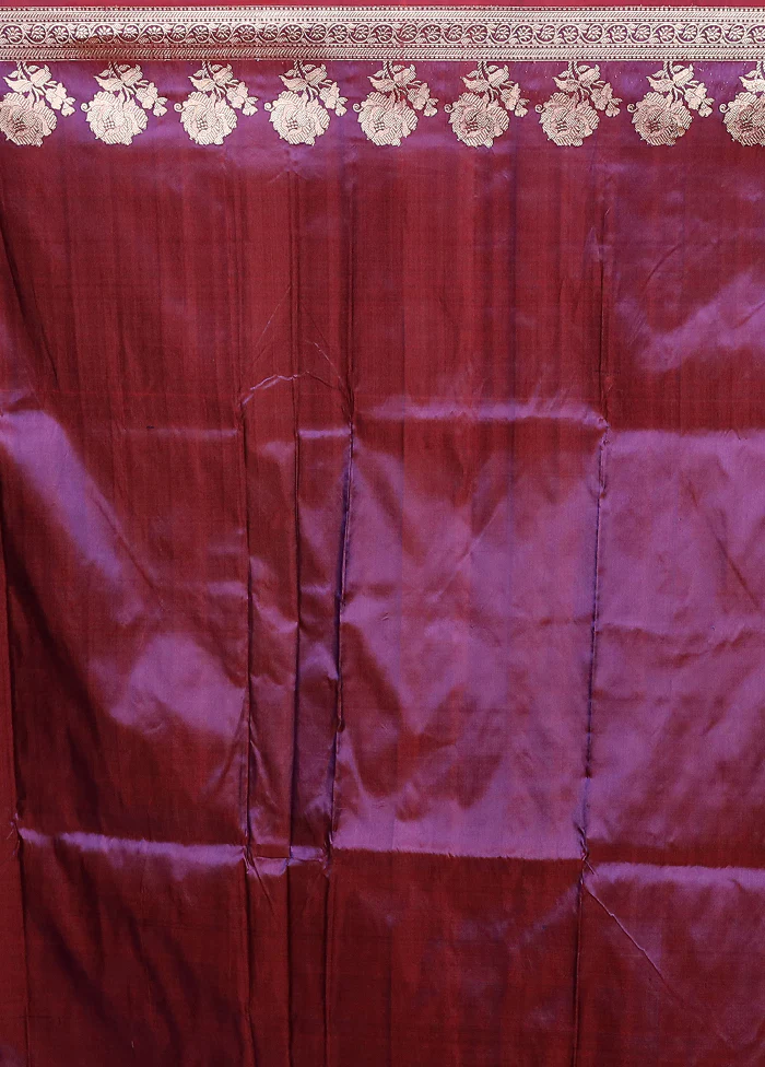 Maroon Handloom Katan Pure Silk Saree With Blouse Piece - Image 5
