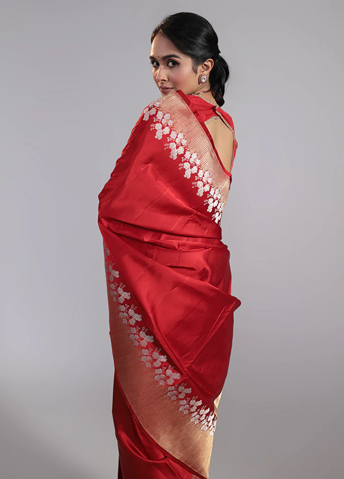 Maroon Handloom Katan Pure Silk Saree With Blouse Piece - Image 3