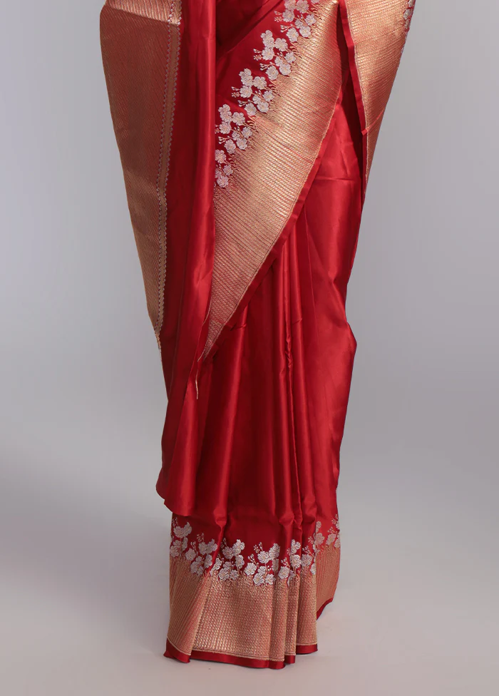 Maroon Handloom Katan Pure Silk Saree With Blouse Piece - Image 4
