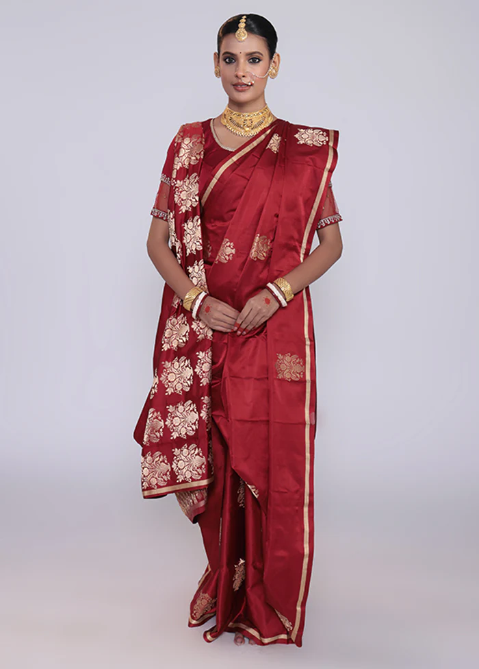 Maroon Handloom Katan Pure Silk Saree With Blouse Piece - Image 2