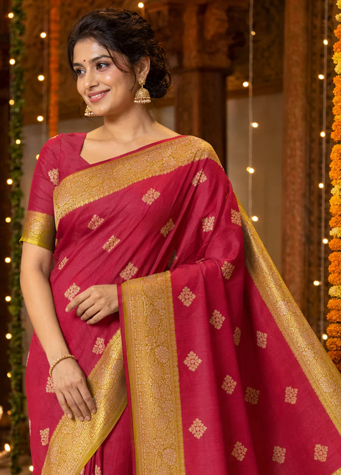 Maroon Handloom Katan Pure Silk Saree With Blouse Piece - Image 2