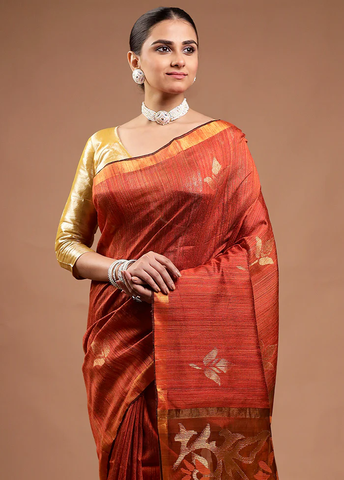 Maroon Handloom Matka Pure Silk Saree With Blouse Piece - Image 2