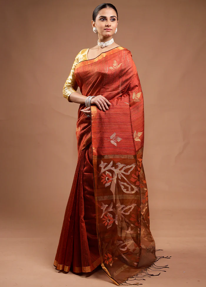 Maroon Handloom Matka Pure Silk Saree With Blouse Piece - Image 4
