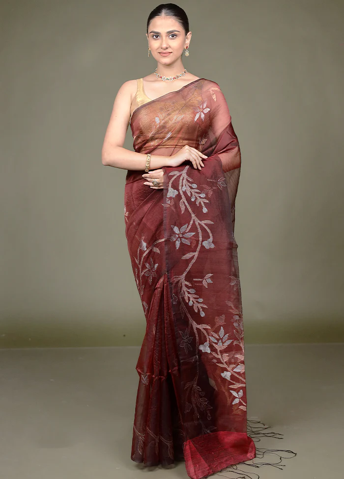 Maroon Handloom Matka Pure Silk Saree With Blouse Piece - Image 2