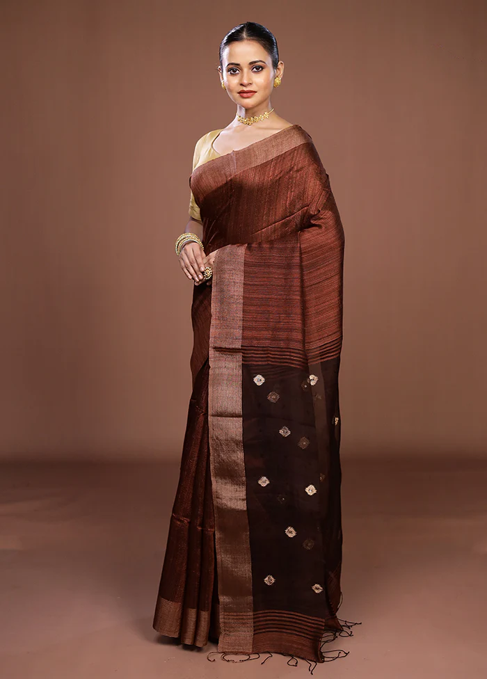 Maroon Handloom Matka Pure Silk Saree With Blouse Piece - Image 4