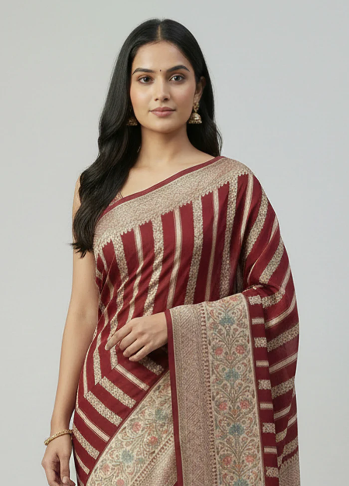 Maroon Handloom Pure Georgette Saree With Blouse Piece - Image 2