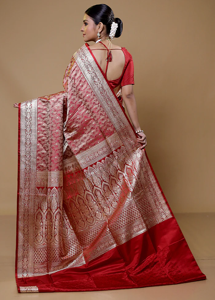 Maroon Handloom Tanchoi Pure Silk Saree With Blouse Piece - Image 3