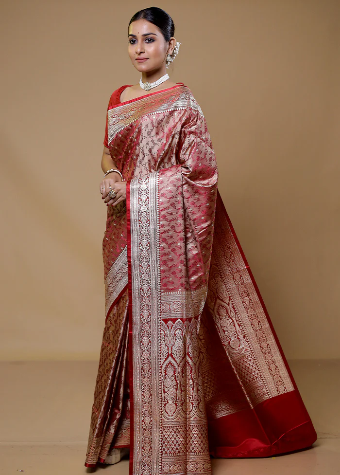Maroon Handloom Tanchoi Pure Silk Saree With Blouse Piece - Image 4